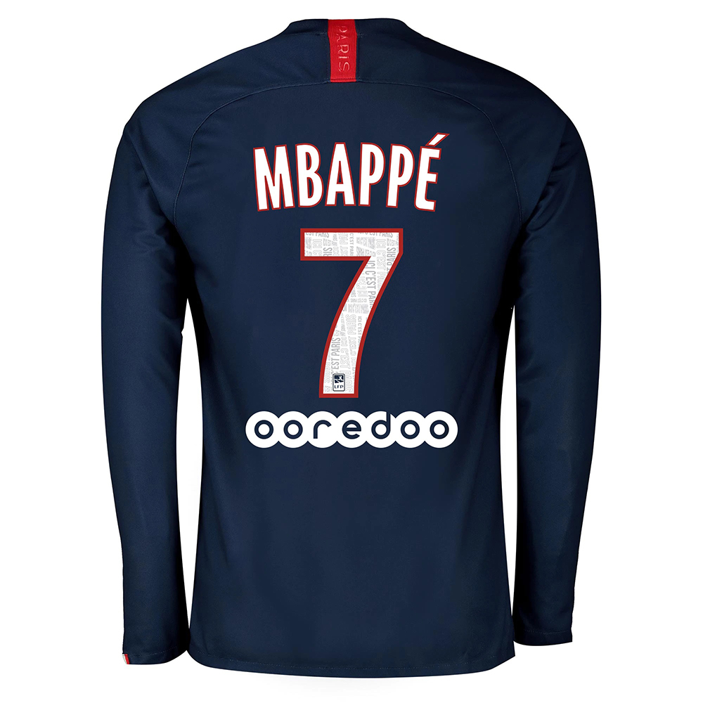 Enfant Maillot Kylian Mbappe 7 Tenues Domicile Bleu Royal Manches Longues 2019/20 Chemise