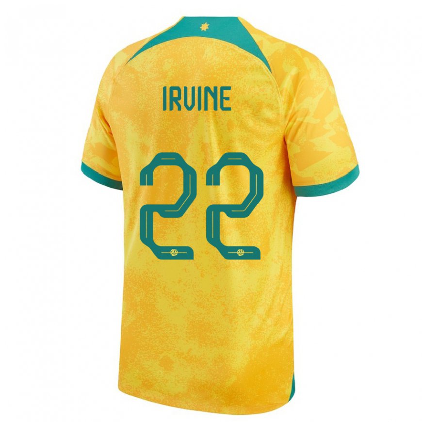 Kandiny Enfant Maillot Australie Jackson Irvine #22 Doré Tenues Domicile 22-24 T-shirt