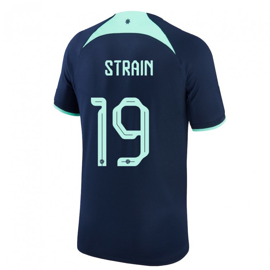 Kandiny Enfant Maillot Australie Ryan Strain #19 Bleu Foncé Tenues Extérieur 22-24 T-shirt