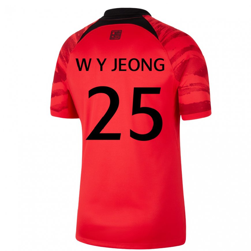 Kandiny Homme Maillot Corée Du Sud Woo-yeong Jeong #25 Rouge Noir Tenues Domicile 22-24 T-shirt