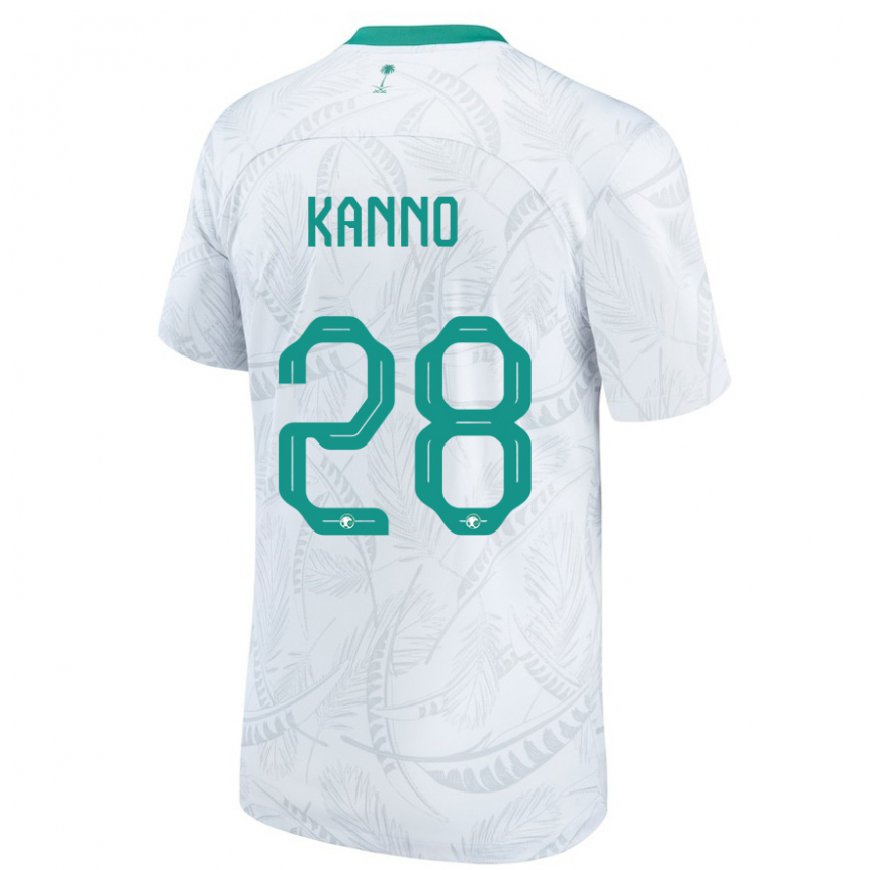 Kandiny Homme Maillot Arabie Saoudite Mohamed Kanno #28 Blanc Tenues Domicile 22-24 T-shirt