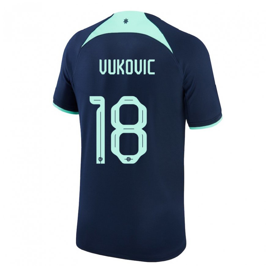 Kandiny Homme Maillot Australie Danny Vukovic #18 Bleu Foncé Tenues Extérieur 22-24 T-shirt