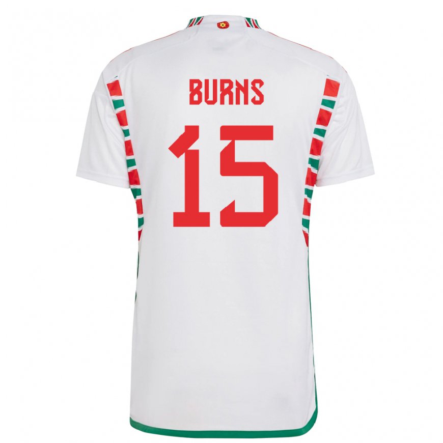 Kandiny Homme Maillot Pays De Galles Wes Burns #15 Blanc Tenues Extérieur 22-24 T-shirt