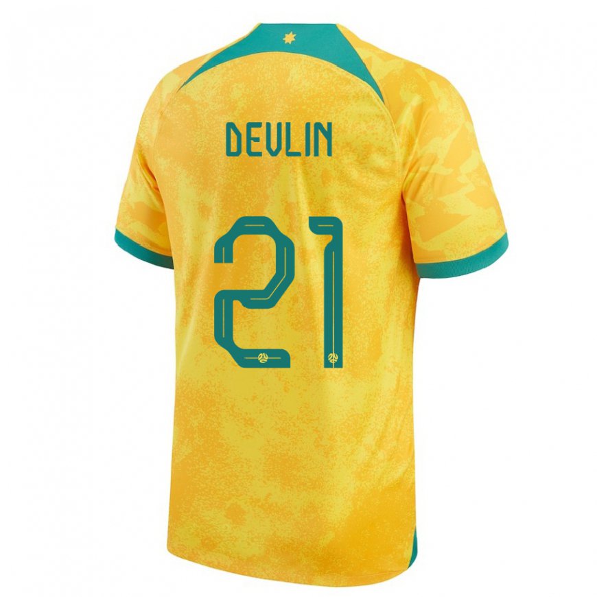 Kandiny Enfant Maillot Australie Cameron Devlin #21 Doré Tenues Domicile 22-24 T-shirt