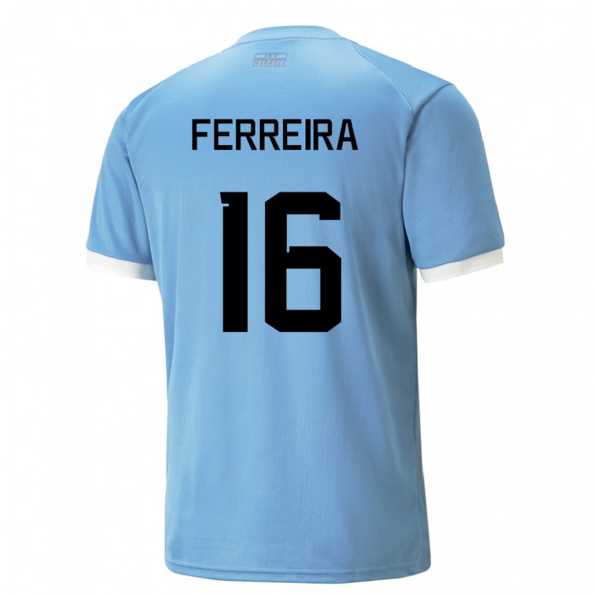 Kandiny Enfant Maillot Uruguay Joaquin Ferreira #16 Bleu Tenues Domicile 22-24 T-shirt