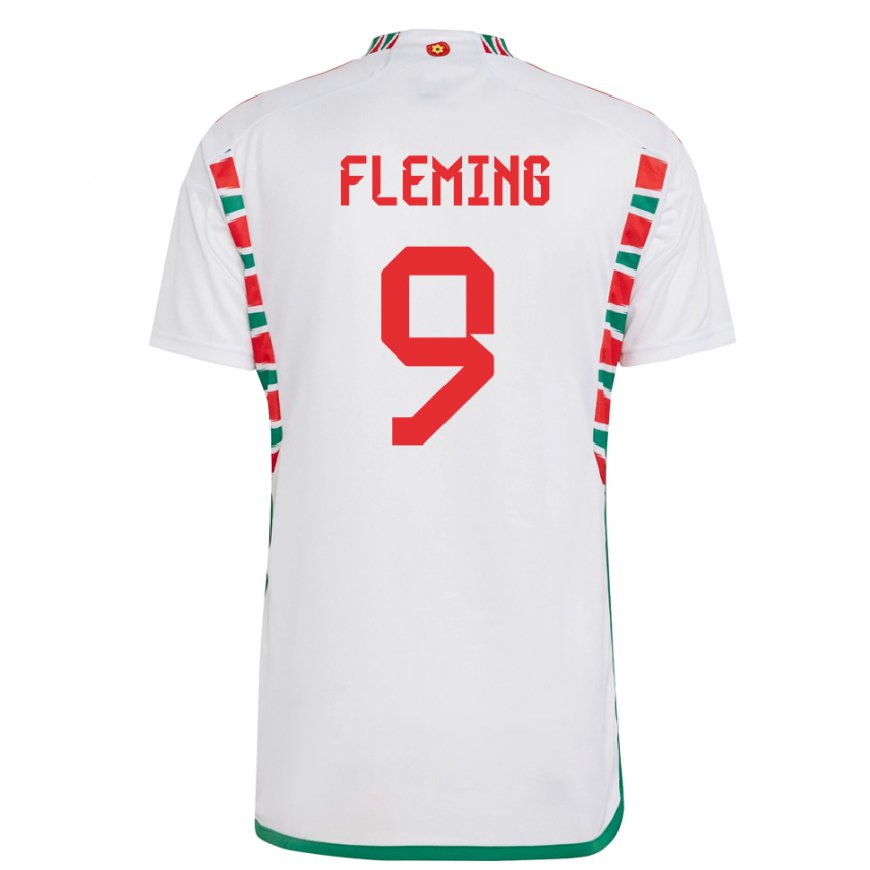 Kandiny Enfant Maillot Pays De Galles Cole Fleming #9 Blanc Tenues Extérieur 22-24 T-shirt