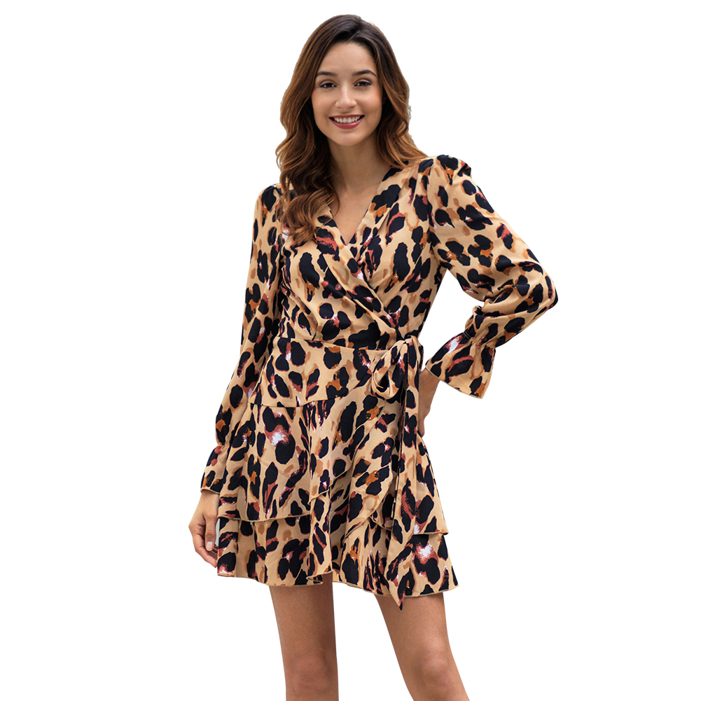 Kandiny - Leopard Print Long Sleeve Sexy Dress