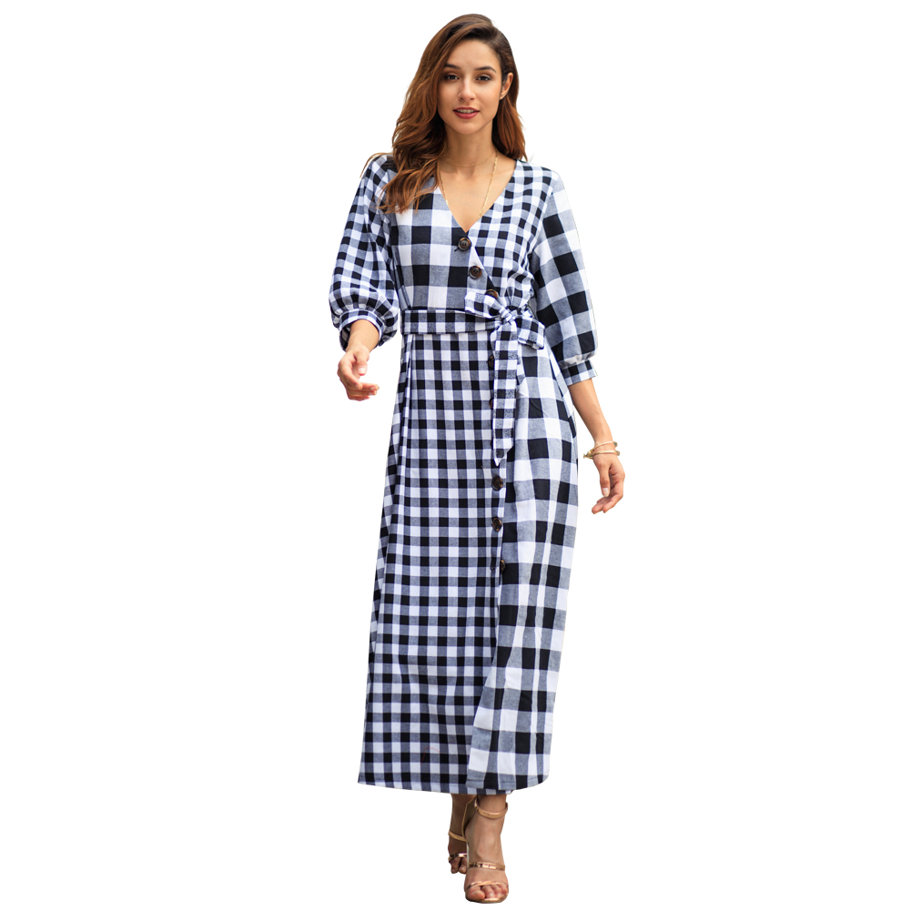 Kandiny - Explosion Women's Plaid Long Sleeve Vintage Dress