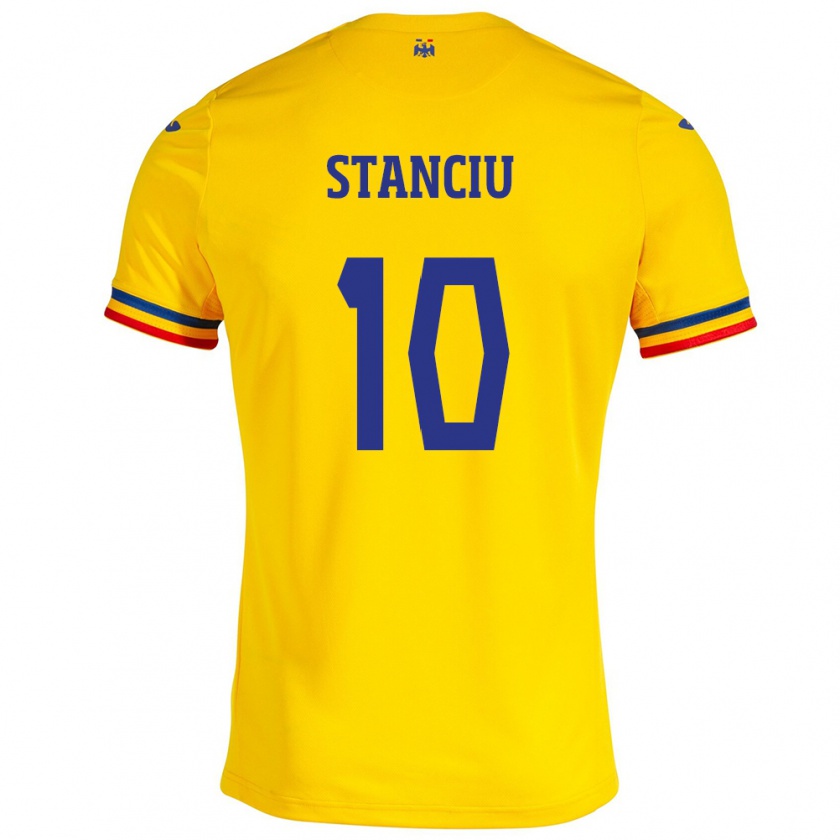 Kandiny Enfant Maillot Roumanie Nicolae Stanciu #10 Jaune Tenues Domicile 24-26 T-Shirt