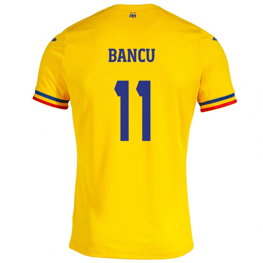 Kandiny Enfant Maillot Roumanie Nicuşor Bancu #11 Jaune Tenues Domicile 24-26 T-Shirt