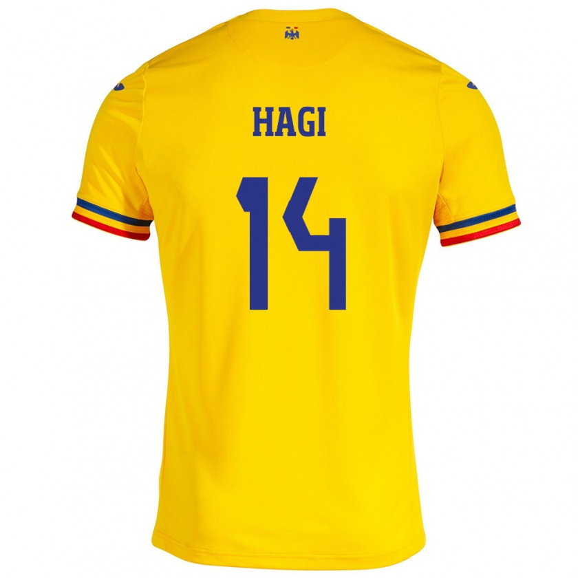 Kandiny Enfant Maillot Roumanie Ianis Hagi #14 Jaune Tenues Domicile 24-26 T-Shirt