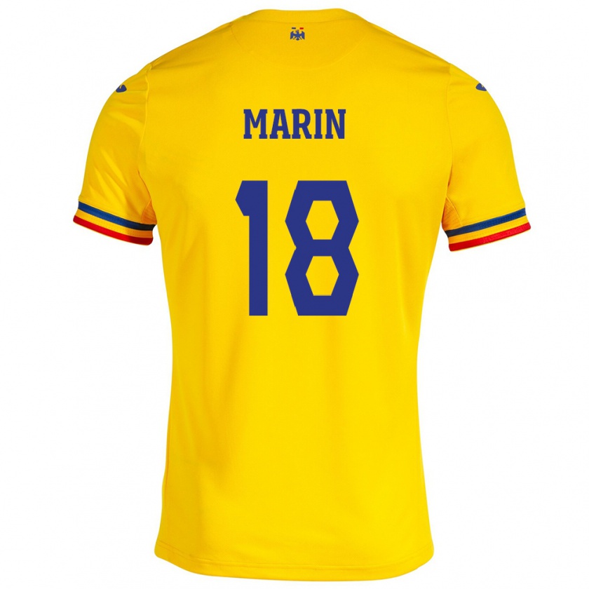 Kandiny Enfant Maillot Roumanie Răzvan Marin #18 Jaune Tenues Domicile 24-26 T-Shirt