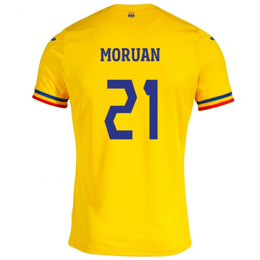 Kandiny Enfant Maillot Roumanie Olimpiu Moruţan #21 Jaune Tenues Domicile 24-26 T-Shirt