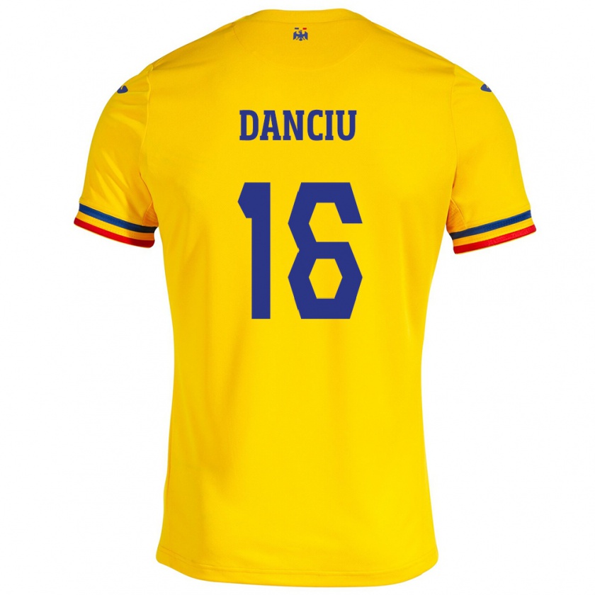 Kandiny Enfant Maillot Roumanie Marian Danciu #16 Jaune Tenues Domicile 24-26 T-Shirt