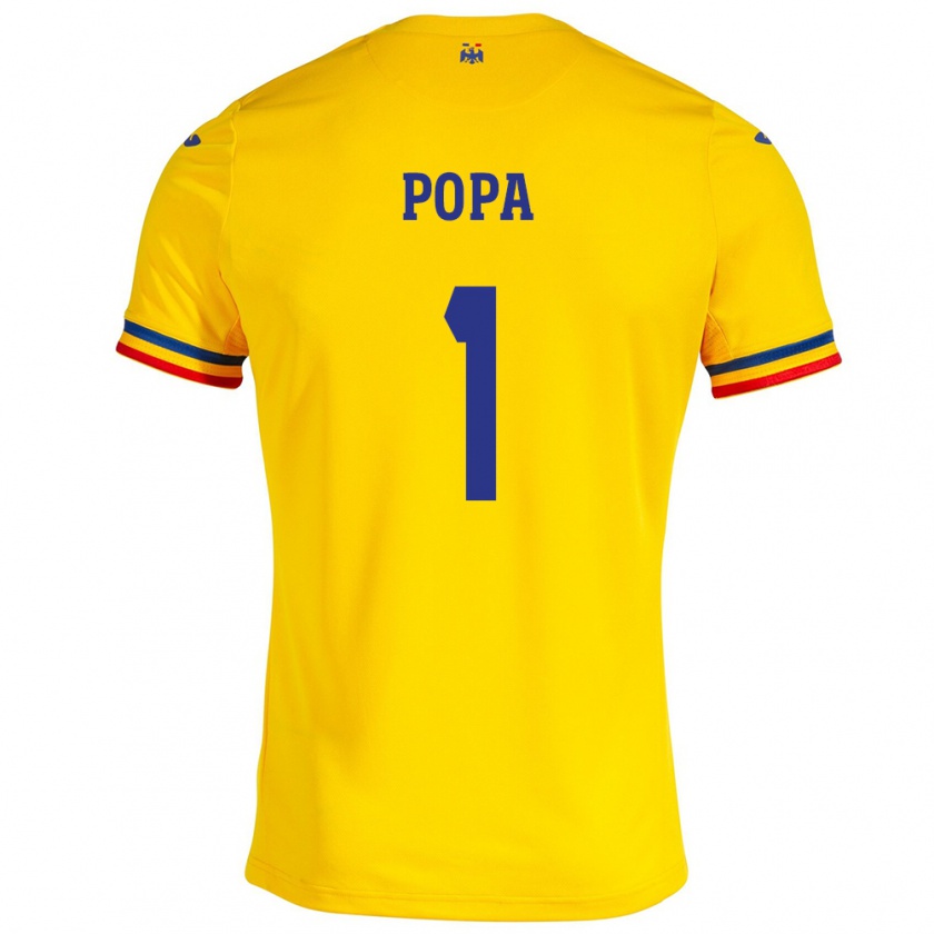 Kandiny Enfant Maillot Roumanie Robert Popa #1 Jaune Tenues Domicile 24-26 T-Shirt