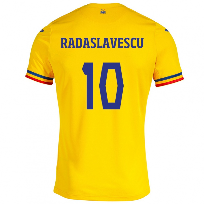 Kandiny Enfant Maillot Roumanie Eduard Radaslavescu #10 Jaune Tenues Domicile 24-26 T-Shirt