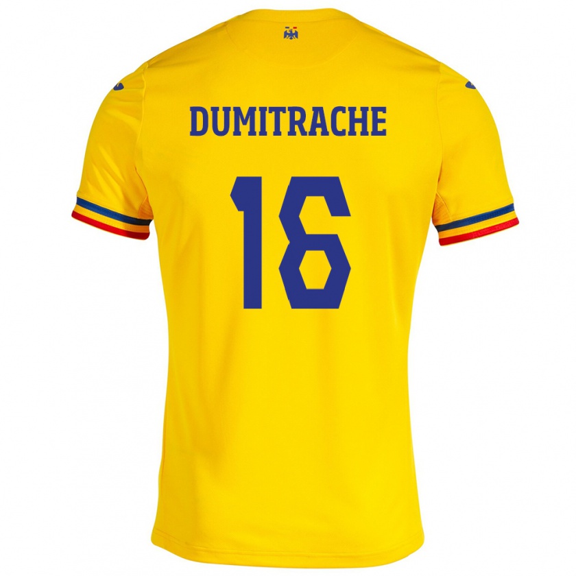 Kandiny Enfant Maillot Roumanie Valentin Dumitrache #16 Jaune Tenues Domicile 24-26 T-Shirt