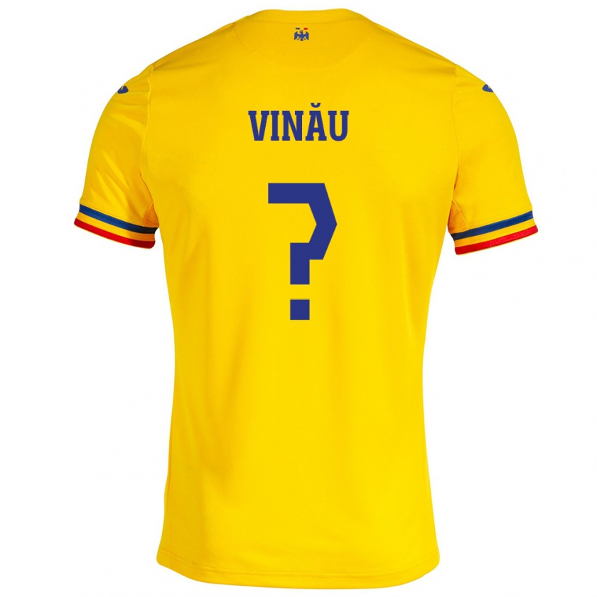 Kandiny Enfant Maillot Roumanie Eric Vînău #0 Jaune Tenues Domicile 24-26 T-Shirt