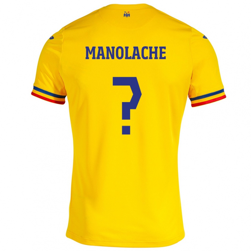 Kandiny Enfant Maillot Roumanie Luca Manolache #0 Jaune Tenues Domicile 24-26 T-Shirt