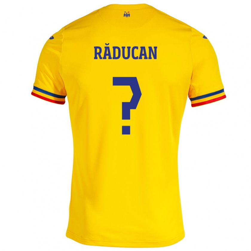 Kandiny Enfant Maillot Roumanie Iustin Răducan #0 Jaune Tenues Domicile 24-26 T-Shirt