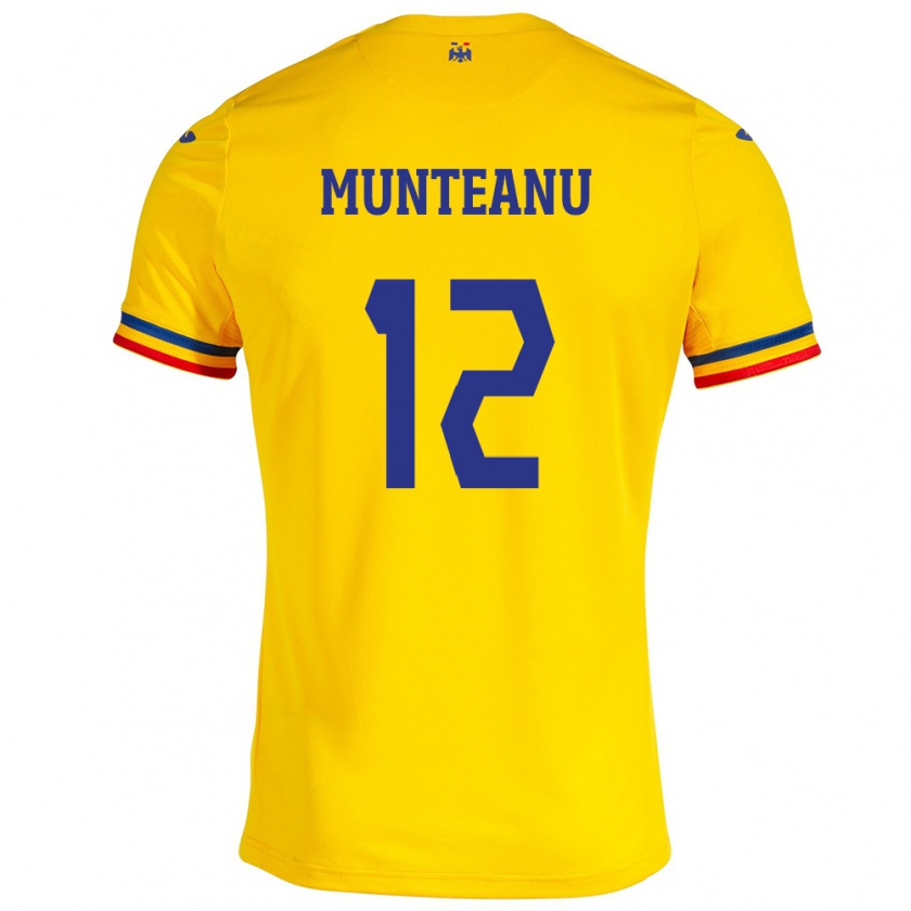 Kandiny Enfant Maillot Roumanie Rafael Munteanu #12 Jaune Tenues Domicile 24-26 T-Shirt