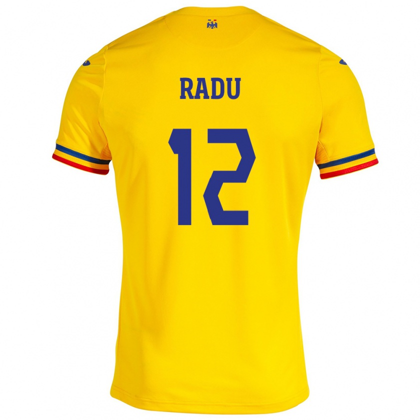 Kandiny Enfant Maillot Roumanie Riccardo Radu #12 Jaune Tenues Domicile 24-26 T-Shirt