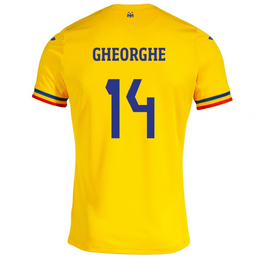 Kandiny Enfant Maillot Roumanie Costyn Gheorghe #14 Jaune Tenues Domicile 24-26 T-Shirt