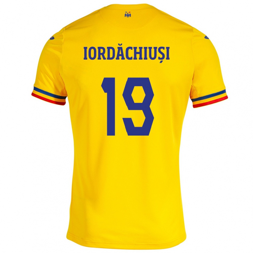 Kandiny Enfant Maillot Roumanie Olga Iordăchiuși #19 Jaune Tenues Domicile 24-26 T-Shirt