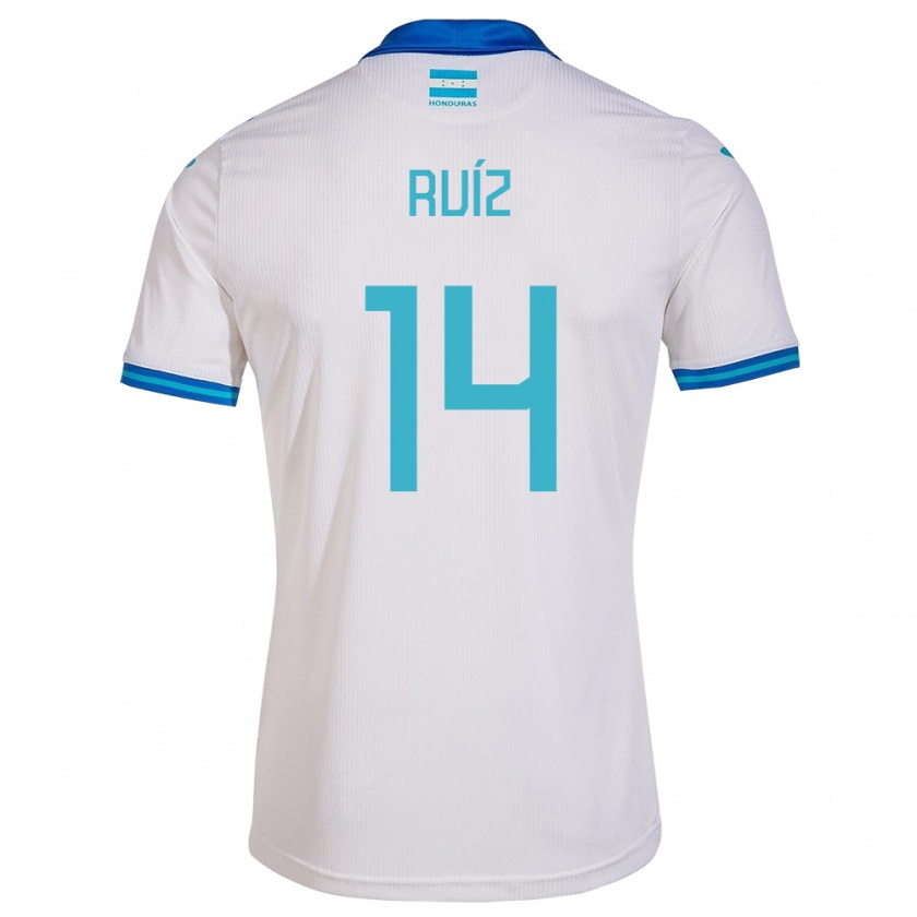 Kandiny Enfant Maillot Honduras David Ruíz #14 Blanc Tenues Domicile 24-26 T-Shirt