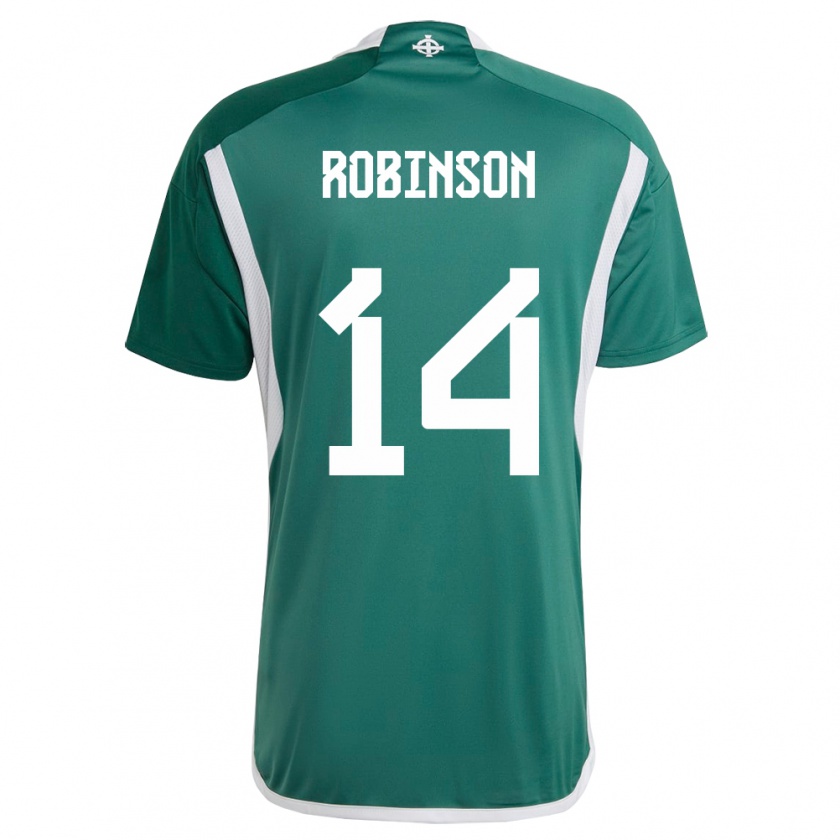 Kandiny Enfant Maillot Irlande Du Nord Darren Robinson #14 Vert Tenues Domicile 24-26 T-Shirt