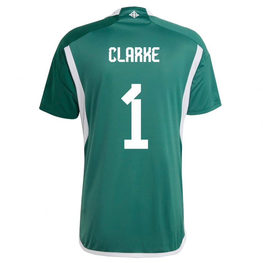 Kandiny Enfant Maillot Irlande Du Nord Josh Clarke #1 Vert Tenues Domicile 24-26 T-Shirt