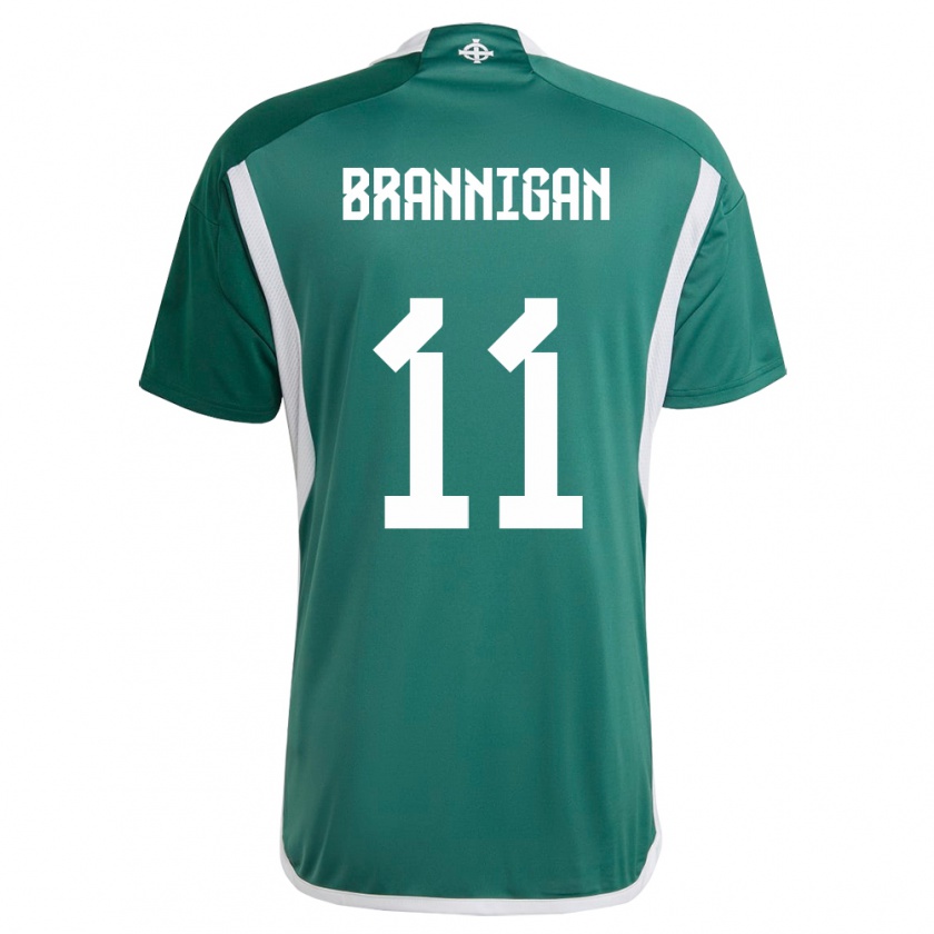 Kandiny Enfant Maillot Irlande Du Nord Cole Brannigan #11 Vert Tenues Domicile 24-26 T-Shirt