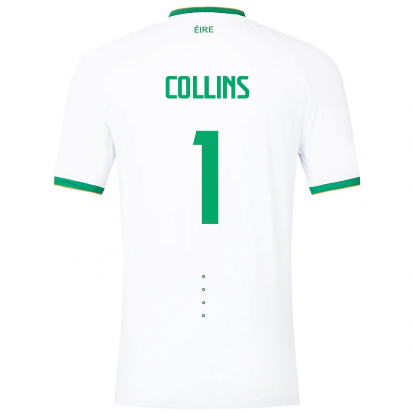 Kandiny Enfant Maillot Irlande Joe Collins #1 Blanc Tenues Extérieur 24-26 T-Shirt