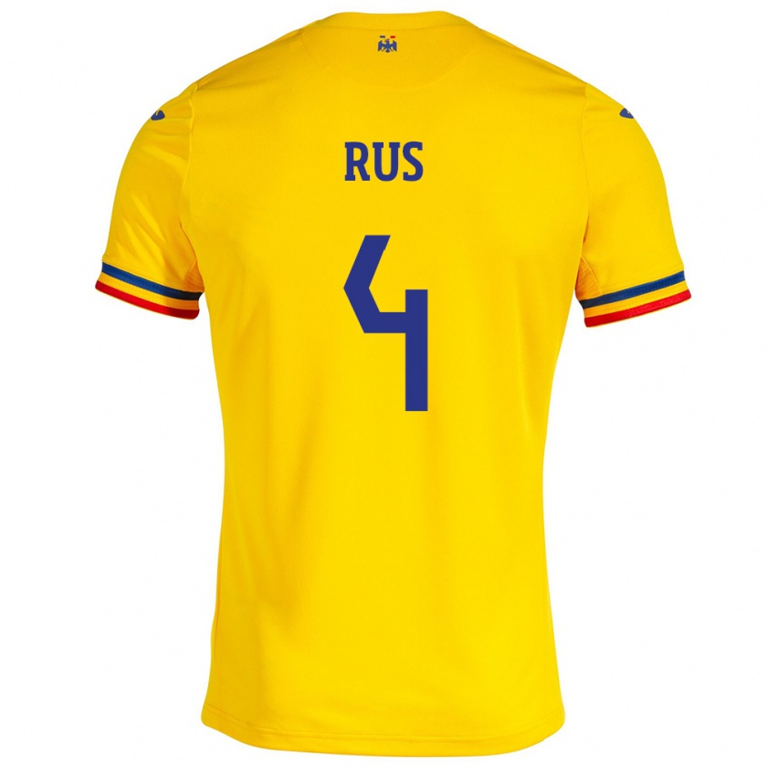 Kandiny Homme Maillot Roumanie Adrian Rus #4 Jaune Tenues Domicile 24-26 T-Shirt