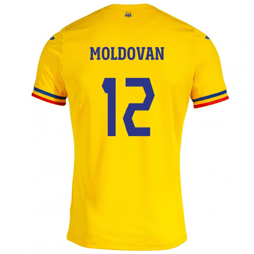 Kandiny Homme Maillot Roumanie Horaţiu Moldovan #12 Jaune Tenues Domicile 24-26 T-Shirt