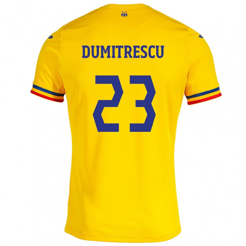 Kandiny Homme Maillot Roumanie Andres Dumitrescu #23 Jaune Tenues Domicile 24-26 T-Shirt