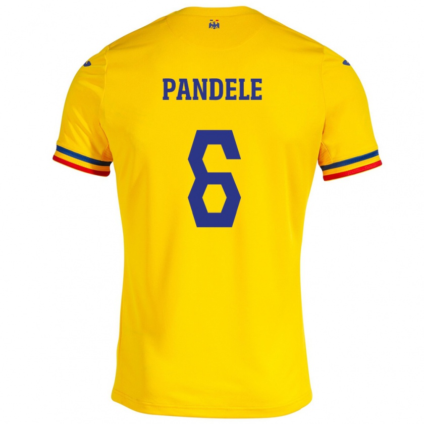 Kandiny Homme Maillot Roumanie Andrei Pandele #6 Jaune Tenues Domicile 24-26 T-Shirt