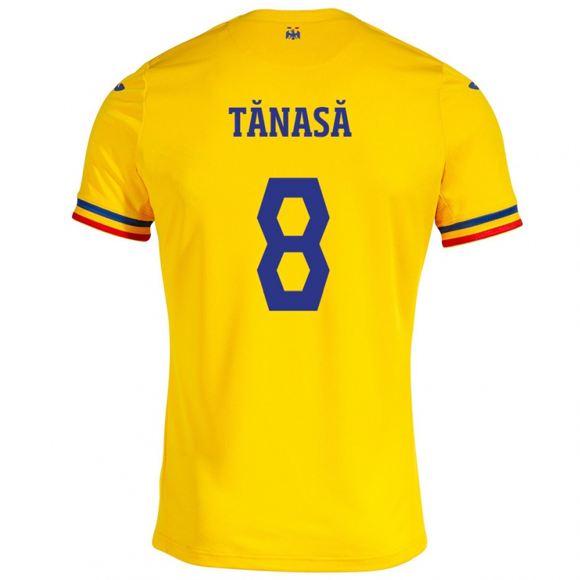 Kandiny Homme Maillot Roumanie Răzvan Tănasă #8 Jaune Tenues Domicile 24-26 T-Shirt