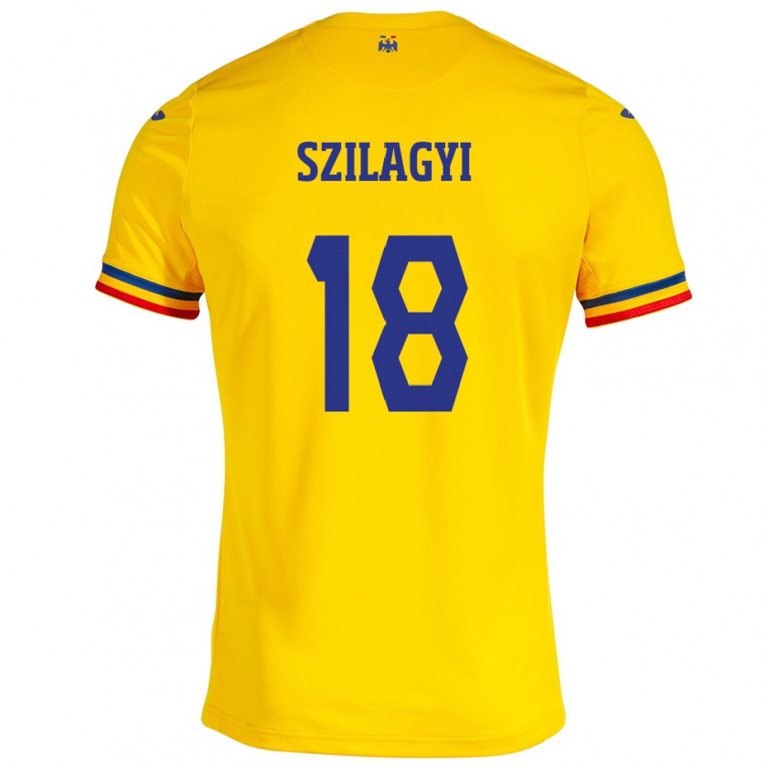 Kandiny Homme Maillot Roumanie Szabolcs Szilágyi #18 Jaune Tenues Domicile 24-26 T-Shirt