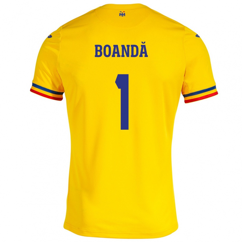 Kandiny Homme Maillot Roumanie Lavinia Boandă #1 Jaune Tenues Domicile 24-26 T-Shirt