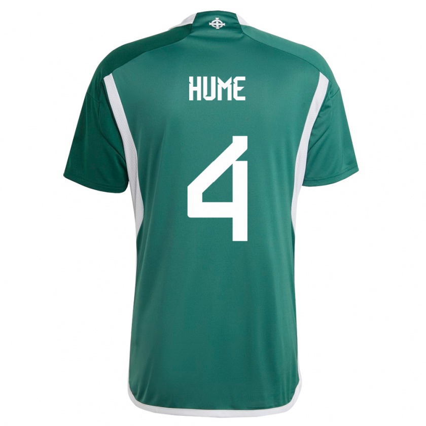 Kandiny Homme Maillot Irlande Du Nord Trai Hume #4 Vert Tenues Domicile 24-26 T-Shirt