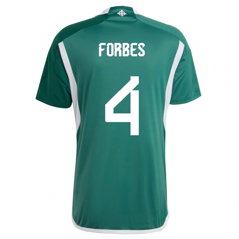 Kandiny Homme Maillot Irlande Du Nord Michael Forbes #4 Vert Tenues Domicile 24-26 T-Shirt