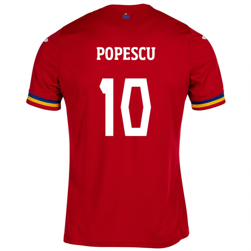 Kandiny Homme Maillot Roumanie Octavian Popescu #10 Rouge Tenues Extérieur 24-26 T-Shirt