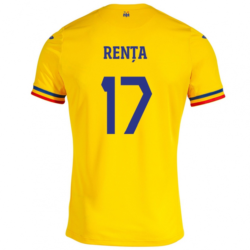 Kandiny Femme Maillot Roumanie Denis Rența #17 Jaune Tenues Domicile 24-26 T-Shirt