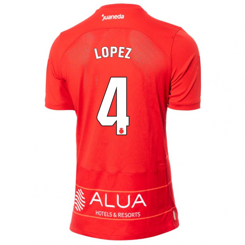 Kandiny Enfant Maillot David López #4 Rouge Tenues Domicile 2023/24 T-Shirt