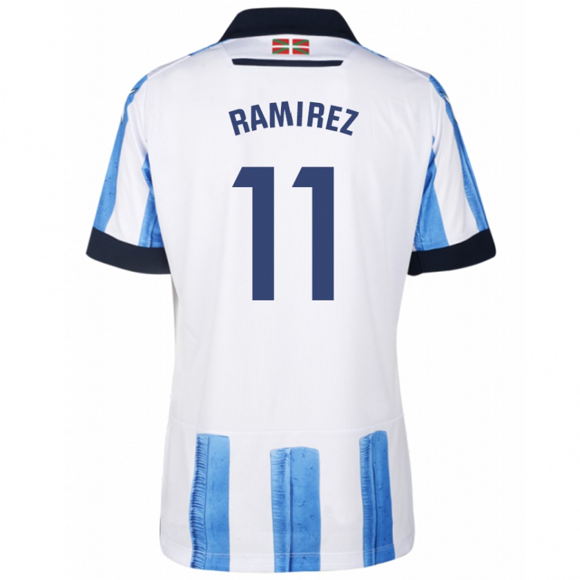 Kandiny Enfant Maillot Darío Ramirez #11 Bleu Blanc Tenues Domicile 2023/24 T-Shirt