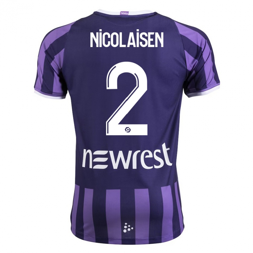 Kandiny Enfant Maillot Rasmus Nicolaisen #2 Violet Tenues Extérieur 2023/24 T-Shirt