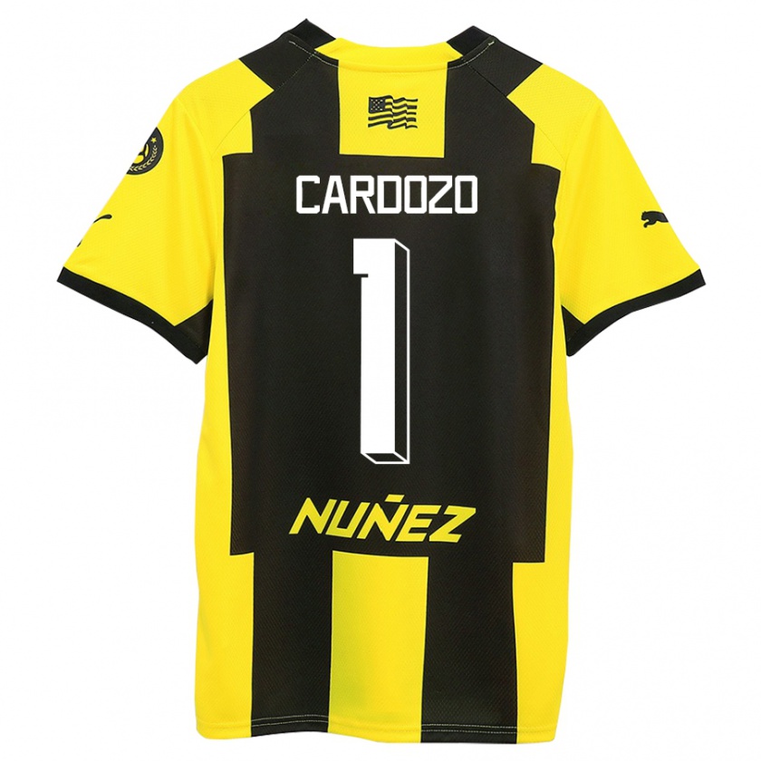 Kandiny Enfant Maillot Thiago Cardozo #1 Jaune Noir Tenues Domicile 2023/24 T-Shirt