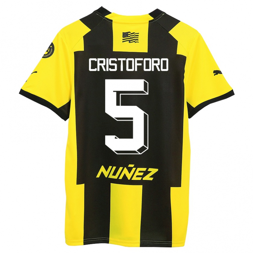 Kandiny Enfant Maillot Sebastián Cristóforo #5 Jaune Noir Tenues Domicile 2023/24 T-Shirt