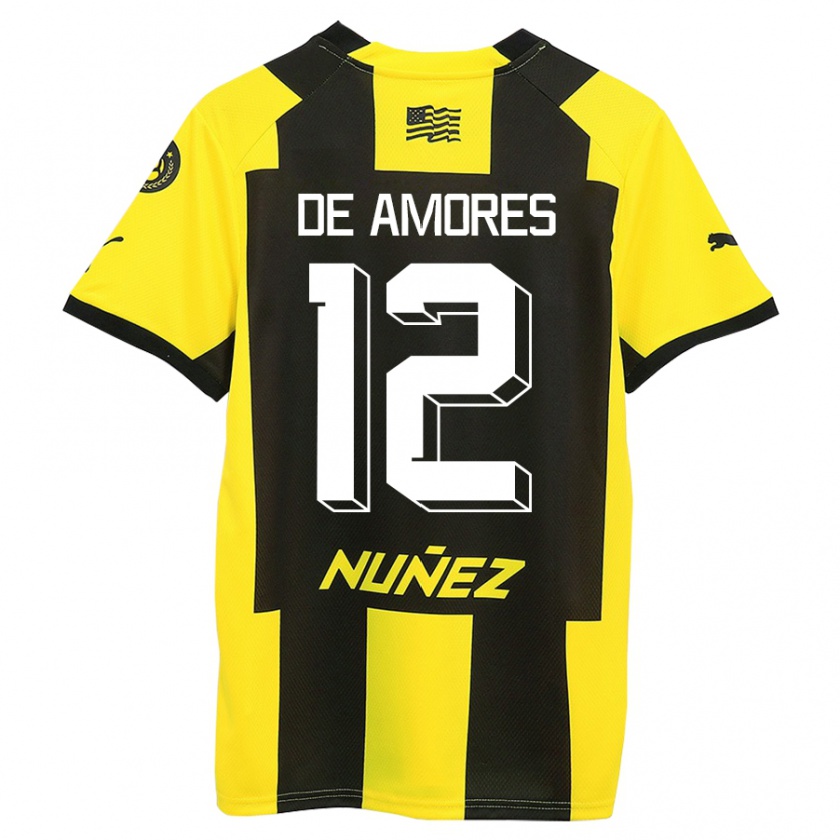 Kandiny Enfant Maillot Guillermo De Amores #12 Jaune Noir Tenues Domicile 2023/24 T-Shirt